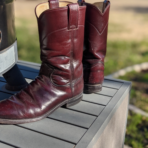 Worn in Boots Justin Style Auburn Brown Leather - Picture 6 of 9